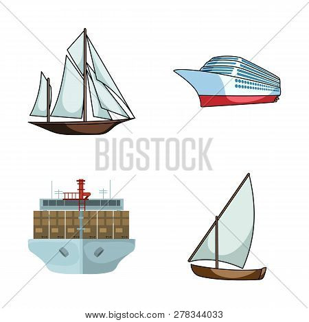 Vector Illustration Of Yacht And Ship Symbol. Set Of Yacht And Cruise Vector Icon For Stock.