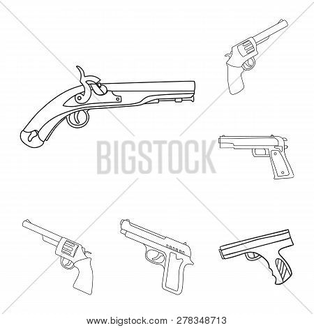Vector Design Of Revolver And Pistol Symbol. Set Of Revolver And Trigger Vector Icon For Stock.