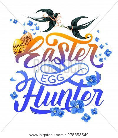 Easter Egg Hunter Poster For Egg Hunting Party Invitation Design. Easter Spring Holiday Banner With 