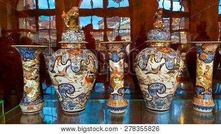 Dresden, Germany - January 1, 2019: Porcelain Vase At Interior Of Zwinger Palace In Dresden