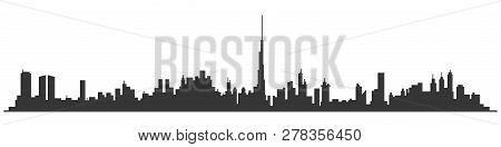 Dubai City Skyline. United Arab Emirates Skyscraper Buildings Silhouette. Vector