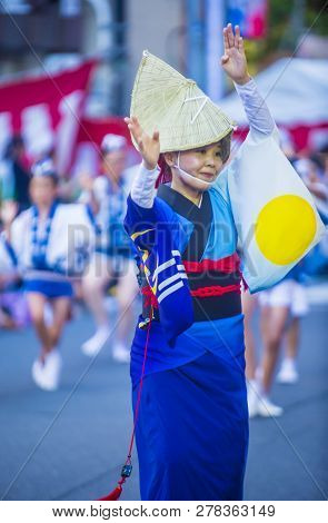 Tokyo - Aug 26 : Participant In The Awa Odori Festival In Tokyo, Japan On August 26 2018. Awa Odori 