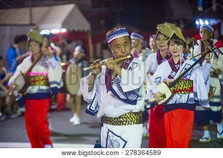 Tokyo - Aug 26 : Participants In The Awa Odori Festival In Tokyo, Japan On August 26 2018. Awa Odori