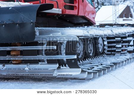 Machine For Skiing Slope Preparations In Snow.