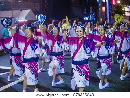 Tokyo - Aug 26 : Participants In The Awa Odori Festival In Tokyo, Japan On August 26 2018. Awa Odori
