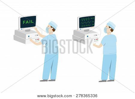 Medical Equipment Befor And After Maintenance. Vector Illustration Isolated On White