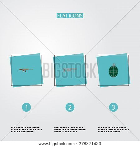 Set Of Game Icons Flat Style Symbols With Rpg, Grenade, Kalashnikov And Other Icons For Your Web Mob