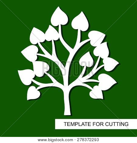 Branch With Leaves In The Shape Of A Heart. Theme Of Plants. Template For Laser Cut, Wood Carving, P