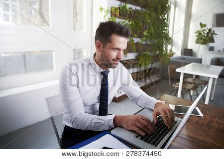 Businessman Using Laptop In The Office