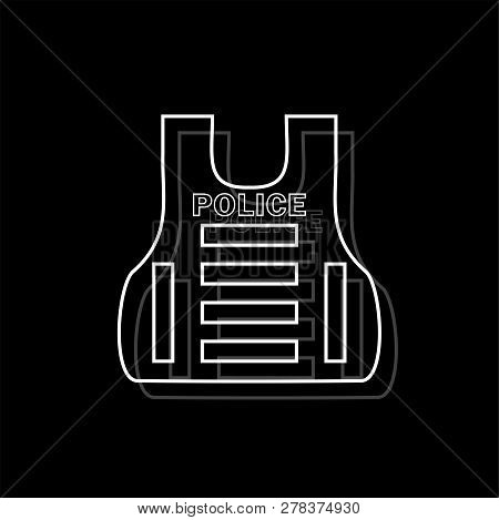 Police Flak Jacket Or Bulletproof Vest. White Flat Simple Icon With Shadow
