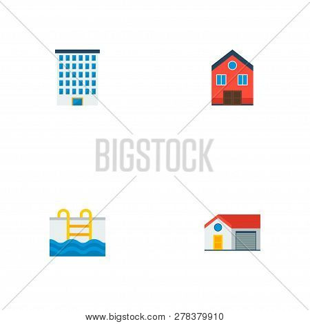 Set Of Immovable Icons Flat Style Symbols With Home, House, Pool And Other Icons For Your Web Mobile
