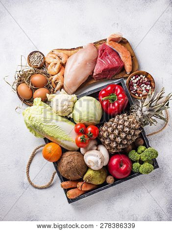 Trendy Pegan Diet. Paleo And Vegan Healthy Products