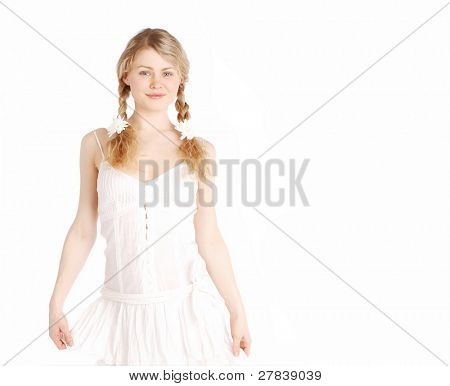 mujer romántica sobre fondo blanco