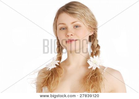 mujer romántica sobre fondo blanco