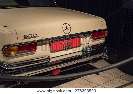 Amman, Jordan, December 07, 2018 : License Plate Of The Jordanian Royal Family In Cars At The Exhibi