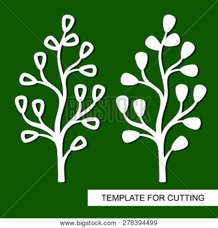 Silhouette Of A Branch With Leaves. Theme Of Plants. Template For Laser Cut, Wood Carving, Paper Cut