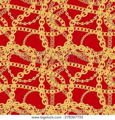 Gold Chain Jewelry Seamless Pattern Background. Vector Illustration