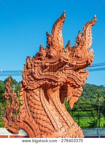 Dragons Close-up On Wat Sila Ngu (red Temple) On Koh Samui Island