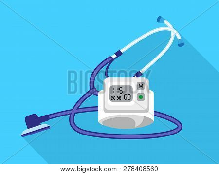 Stethoscope Blood Presure Device Icon. Flat Illustration Of Stethoscope Blood Presure Device Vector 