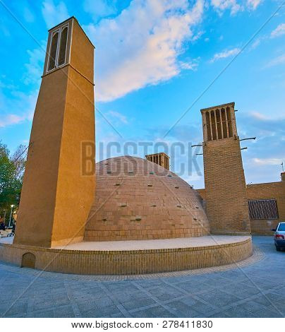 The Historic Building Of Yakhchal (ice Chamber) Is Hidden Among Adobe Quarters Of Old Yazd, Iran.