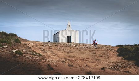 La Meule, France - September 18, 2018: Tourists Visiting The Surroundings Of La Meule Chapel Near Th