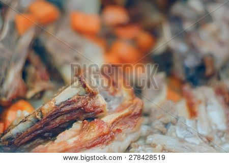 Meat Stews Closeup Cooking Out-of-focus Bokeh Macro Photo