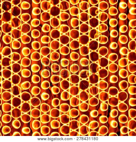 Blaze Fire Flame Texture Background. High-resolution Seamless Polygonal Round Geometry Cell Grid Mes