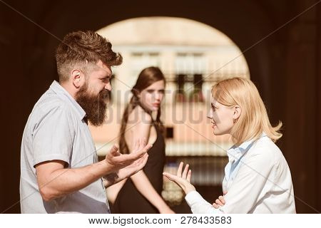 I Dont Trust You. Jealous Woman Blaming Unfaithful Man For Having Lover. Family Conflict. Love Trian