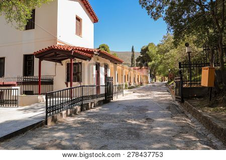 Outside Of Archaeological Museum In Epidaurus, Argolis Regional Unit, Peloponnese Greece. Horizontal