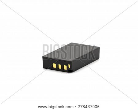 Grey Lithium Ion Battery Pack For The Camera Isolated On White Background.
