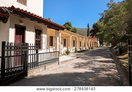 Outside Of Archaeological Museum In Epidaurus, Argolis Regional Unit, Peloponnese Greece. Horizontal