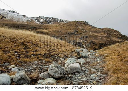 Castle Hill Landscape Covered In Snow, South Island, New Zealand