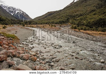 Bealey River At Devil's Punchbowl Waterfall Walking Track, Arthur's Pass, New Zealand