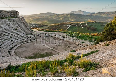 Ancient Greek Amphitheatre In Segesta, Sicilia, Italy