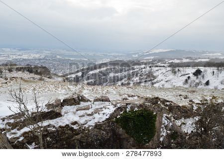 View From The Top Of Cheddar Gorge In Somerset On A Snowy Day