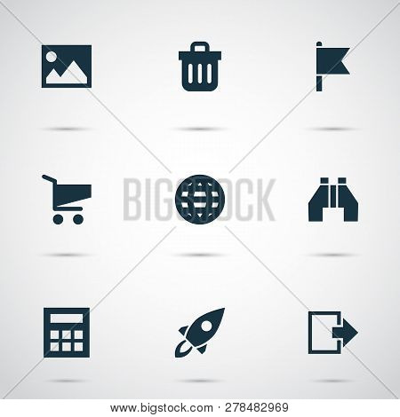 Interface Icons Set With Trash Can, Calculator, Find And Other Earth  Elements. Isolated Vector Illu