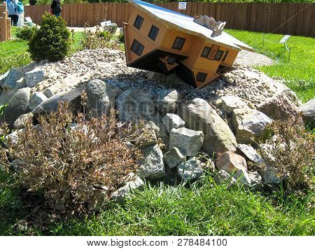 Strysza Buda (mirachowo), Poland - May 03, 2014: Kaszubski Miniature Park. Scale Model Upside Down H
