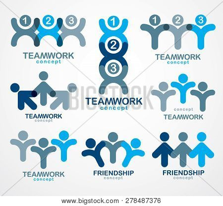 Teamwork And Friendship Concepts Created With Simple Geometric Elements As A People Crew. Vector Ico