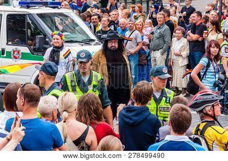Vilnius, Lithuania - July 27, 2013: Police Forces Ensuring Safety During The Pride Parade On Gedimin