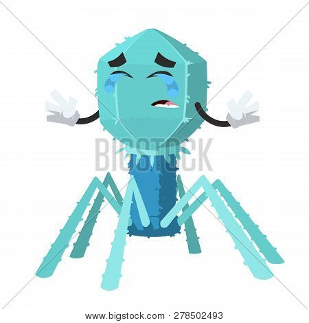 Crying Cartoon Bacteriophage Cell Character Mascot Isolated