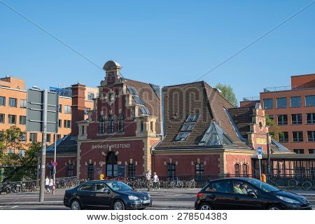 Berlin Germany - April 20. 2018: Bahnhof Westend Train Station On The Berlin Ringbahn Railway Line