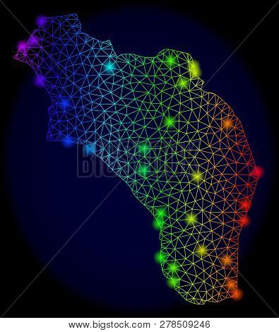 Bright Mesh Vector Map Of Argentina - La Rioja With Glare Effect. Light Spots Have Bright Rainbow Co