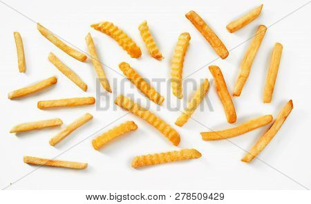 Flat View Of Individual French Fries In Overhead View
