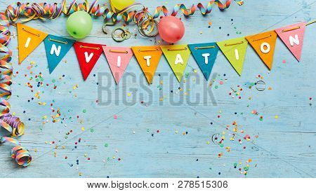 Colorful Bunting With Text - Invitation
