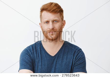 You Talking Bullshit, Doubt Can Trust You. Unsure Displeased Redhead Mature Male Entrepreneur Lookin