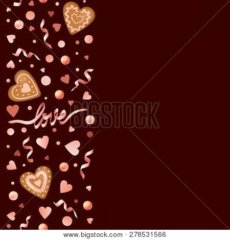 Love And Gingerbread Hearts Seamless Vertical Border