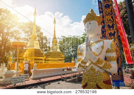 Wat Phra That Doi Tung An Iconic Two Golden Pagoda On Doi Tung Mountain In Chiang Rai Province Of Th