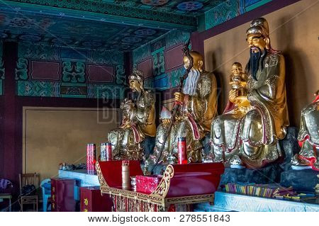 The Interior And Scenery Of The Buddhist Temple Of Hua Yan Or Huayan In The Chinese City Of Tumen, J