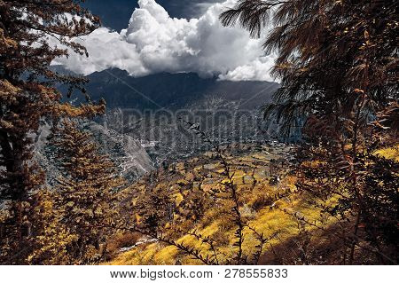 Aerial View Of Kullu Valley. Naggar, Himachal Pradesh. India.