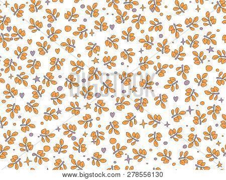 Orange And Red Autumn Leaves Vector Seamless Pattern. Deciduous Tree Fall Leaf Pattern, Falling Cart
